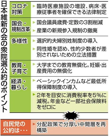 消費税率５％に引き下げ、一部社会保険料ゼロに 日本維新の会、衆院選公約を発表：東京新聞デジタル