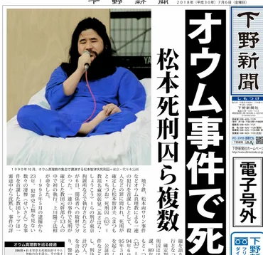 電子号外】オウム事件で死刑執行 松本死刑囚ら複数