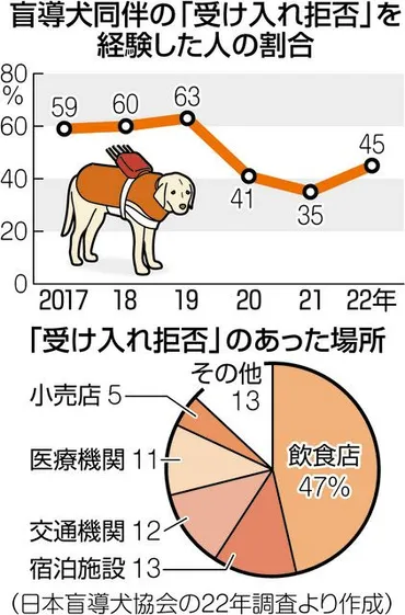 盲導犬利用の45%が受け入れ拒否経験 1年で10回以上の人も…障害者差別解消法7年「拒否減った感覚ない」：東京新聞 TOKYO Web