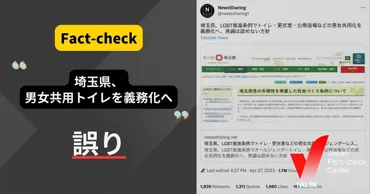 埼玉県、男女共用トイレを義務化へ?【ファクトチェック】