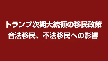 トランプ次期大統領の移民政策合法移民、不法移民への影響–週刊生活ウェブ版