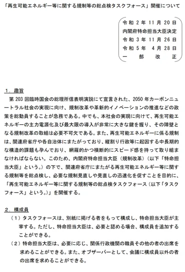 調査資料】内閣府の再エネタスクフォースって何？（再生可能エネルギー等に関する規制等の総点検タ... 