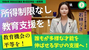 世田谷区議】教育機会の平等について!所得制限撤廃し、多様な学びの支援策を!教育無償化【若林りさ】