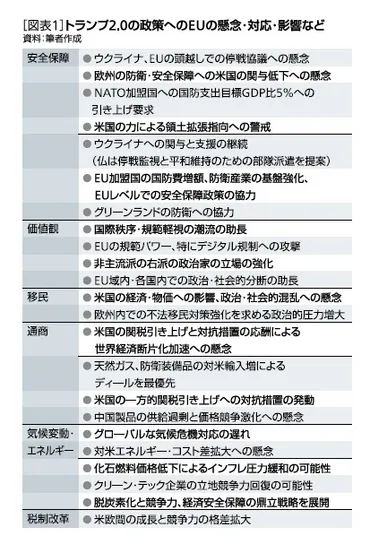 トランプ2.0政権下の米欧関係：ウクライナ支援、NATO、安全保障の行方は？米欧関係の変化：安全保障、価値観、通商における対立とEUの対応