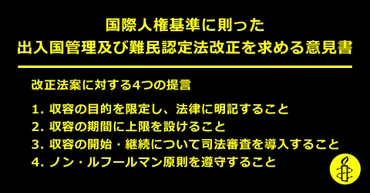 日本：国際人権基準に則った出入国管理及び難民認定法改正を求める意見書 : アムネスティ日本 AMNESTY