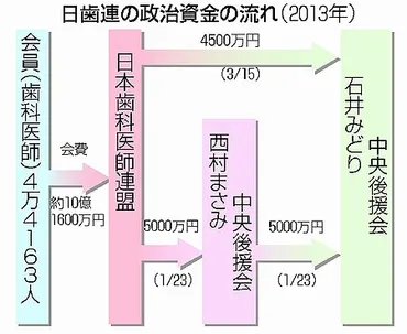 日歯連 ５０００万円迂回献金か/１３年 自民・石井議員後援会に/民主議員後援会を経由