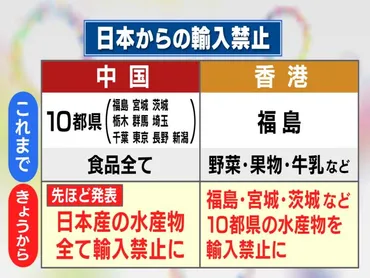 輸出額計42％で影響不可避…中国政府発表「日本の全水産物の輸入停止」香港でも福島など10都県を対象に 