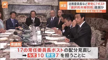 法務委員会など野党が常任委員長7ポスト獲得 選択的夫婦別姓の議論促進狙い（TBS NEWS DIG）