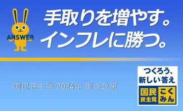 手取りを増やす。インフレに勝つ。~ 国民民主党2024年重点政策を発表】 