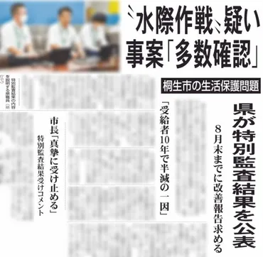 桐生市の生活保護問題 〝水際作戦〟疑い事案「多数確認」 県が特別監査結果を公表 ８月末までに改善報告求める :  宮城県社会保障推進協議会（宮城県社保協）BLOG