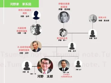 河野太郎の家系図がすごい！政治家と伊藤忠一家のハイブリッドだった