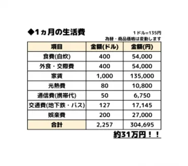 ニューヨークで暮らすには、いくらかかる？ニューヨークで暮らすには、いくらかかる？1ヵ月の生活費編 