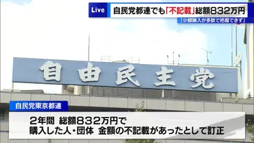 自民党都連でも゛不記載゛総額832万円 「少額購入が多数で把握できず」