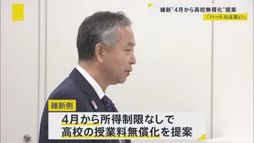 自民・公明と日本維新の会が教育無償化の実現にむけ実務者協議 維新は「高校授業料の無償化」提案(TBS NEWS DIG) 