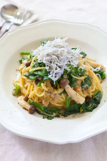 しらすと菜の花のバター醤油麹パスタ 