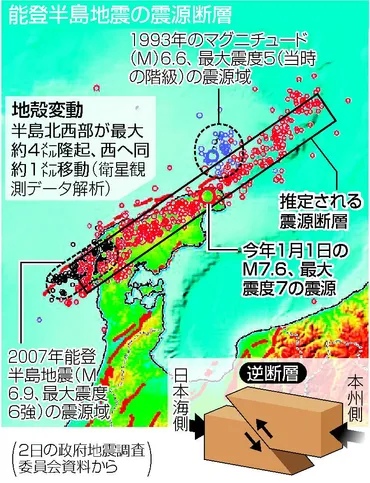 長大な断層、桁違いの地震に 能登半島北部、地殻変動大きく―ニュースＱ＆Ａ：時事ドットコム